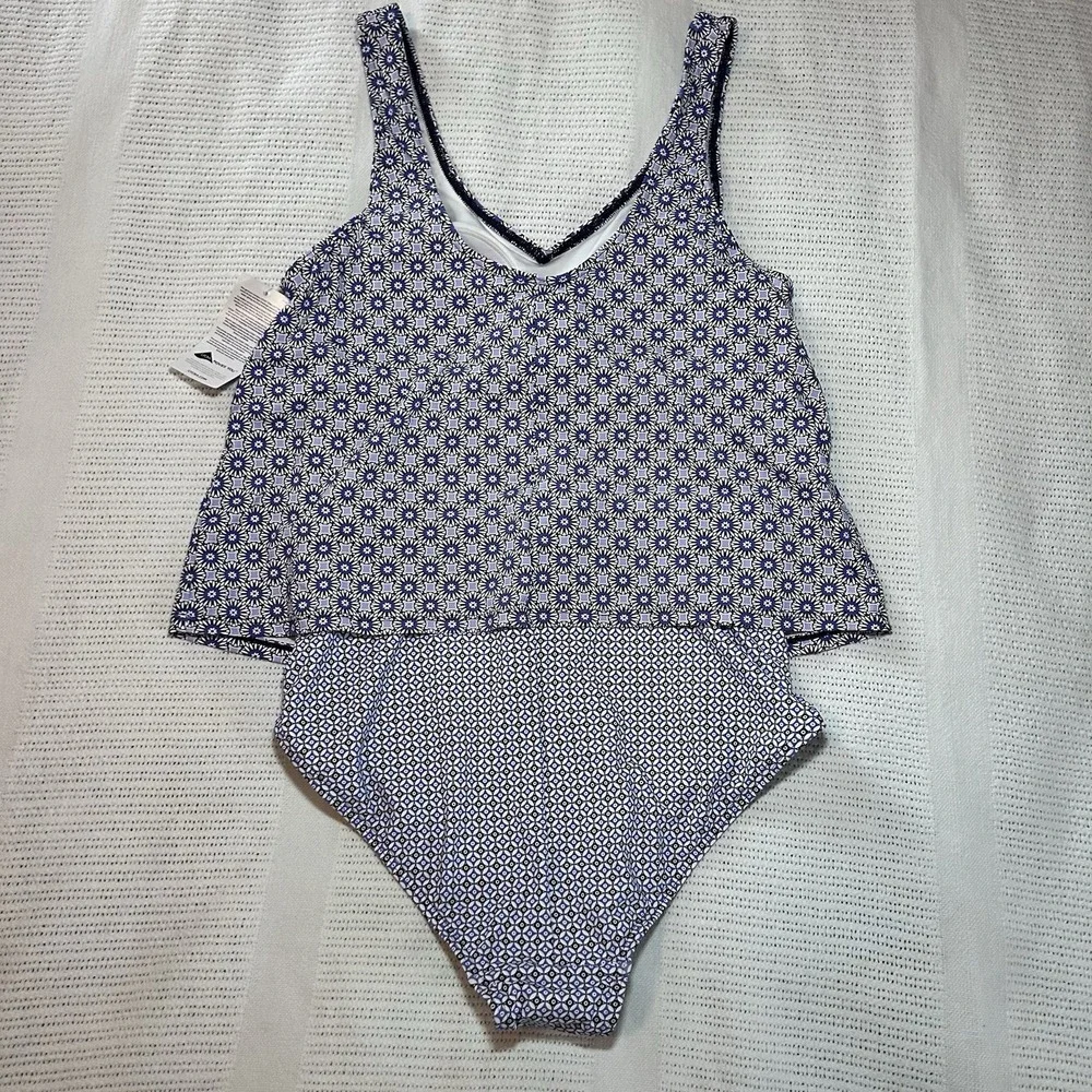New Lands End Chlorine Resistant Faukini Swimsuit M Lycra Spandex Blue